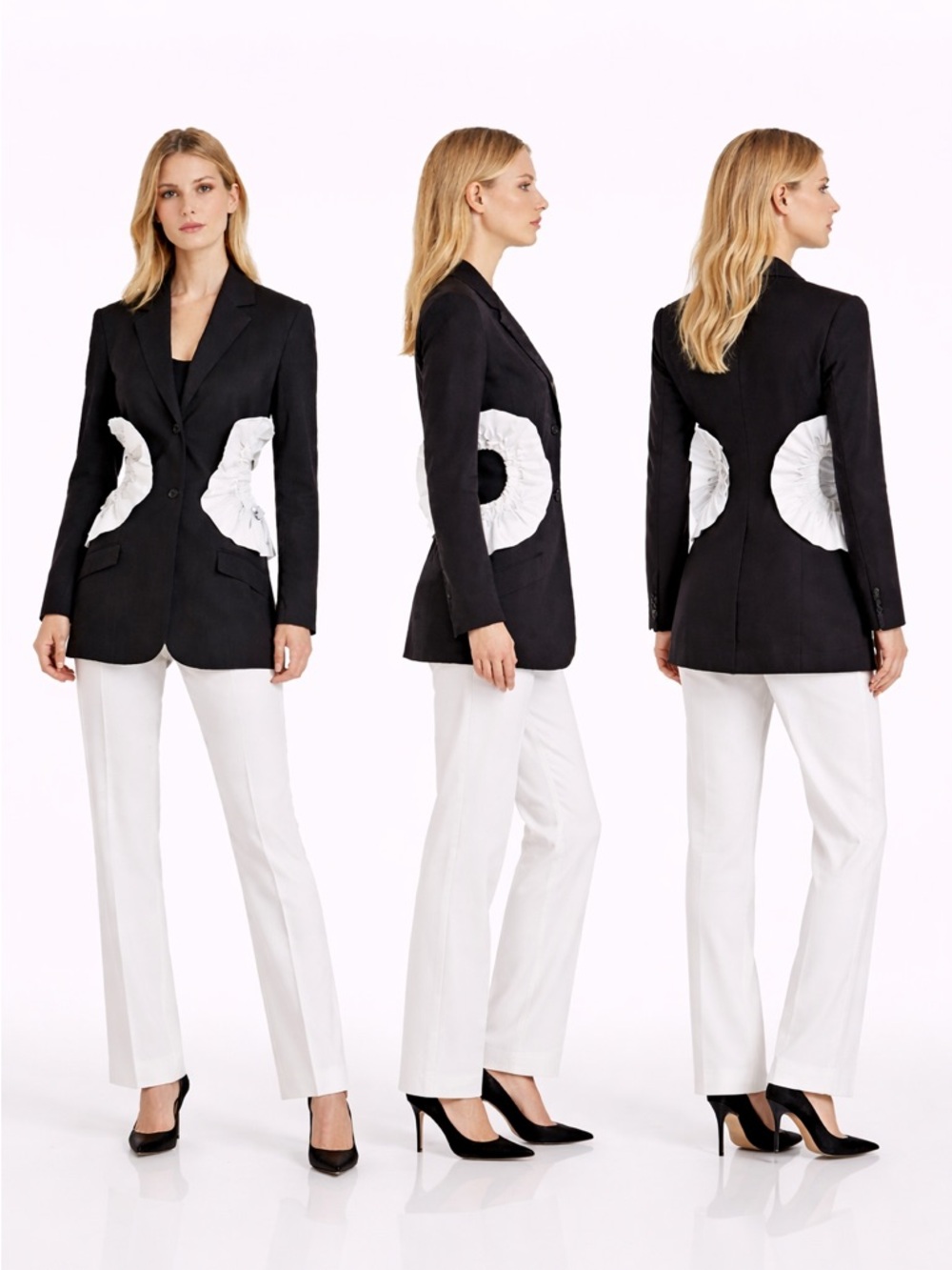 Black & White Ruffle Open Cut Out Side Jacket